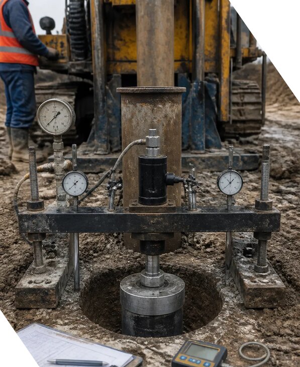 Штамповые испытания грунта в скважине на объекте в Сосногорске